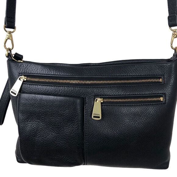Fossil Purse Womens S Black Pebble Leather Gold Zipper Crossbody Vintage Classic - Picture 12 of 15